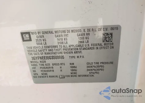 2016 Cadillac Srx Luxury Collection z USA, uszkodzony, nr VIN 3GYFNEE35GS500695